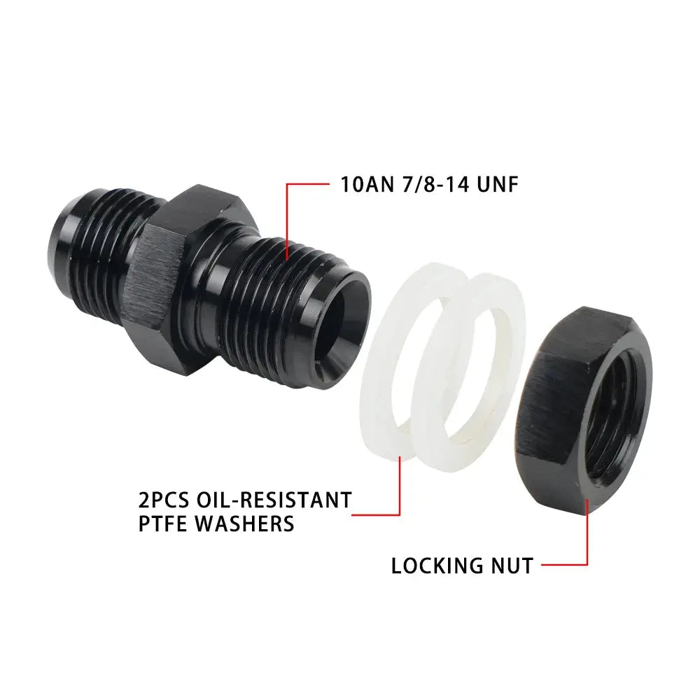 Male AN6 AN8 AN10 AN12 Flare Fuel Cell Tank Adapter Bulkhead Fitting Straight with Washer Black Aluminum Straight by InterCyprus Trading Ltd