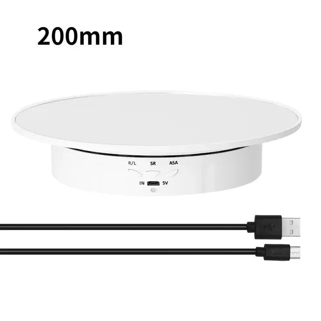 200mm 3-Speed 360&deg; Electric Rotating Display Turntable for Photography 200mm white Suede