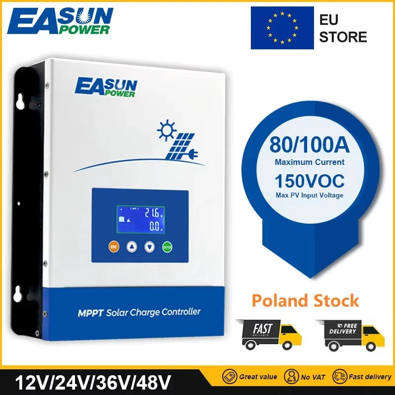 Easun Power MPPT Ηλιακός Ελεγκτής Φόρτισης 80A 12V-48V Με Φόρτιση 3 Σταδίων, IP21, RS485