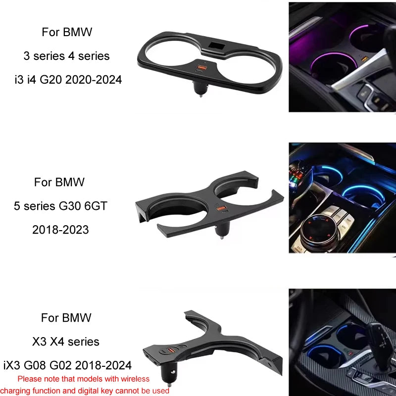 Ramka uchwytu na kubek LED BMW do serii 3/5/6 oraz X3/X4/X5, ABS z podświetleniem ambientowym