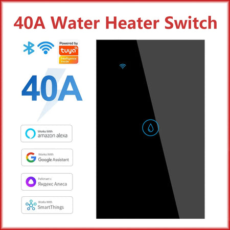 Chevolink 40A Smart WiFi Touch Wall Switch for Water Heater &amp; High-Power Devices 121DWN-BLACK-40A