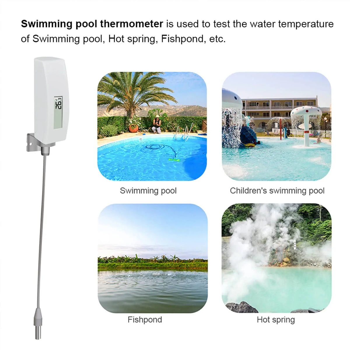 Ecowitt WN34L Waterproof Digital Pool Thermometer with LCD Display and 10ft Cable
