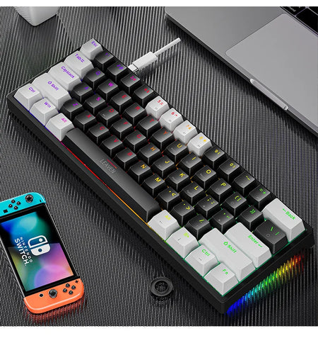 K620 Mini Gaming Keyboard &ndash; 61 Keys RGB Hotswap Type C white black / Red Switch