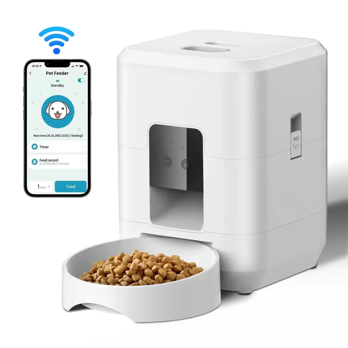 Smart Pet Feeder Automatic Dispenser for Cats and Dogs with Timed Feeding White WIFI Feeder