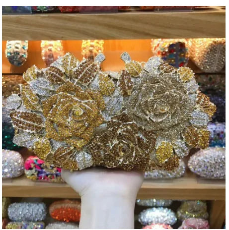 Elegant Golden Silver Crystal Minaudiere Clutch Bag for Women multi gold 2