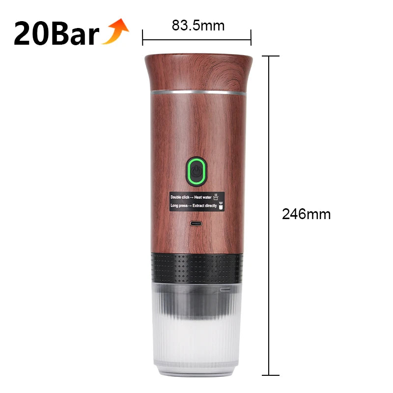 Denokin KF-JN-02 Wireless Portable Espresso Machine &ndash; 3-In-1 Dark Wood Grain