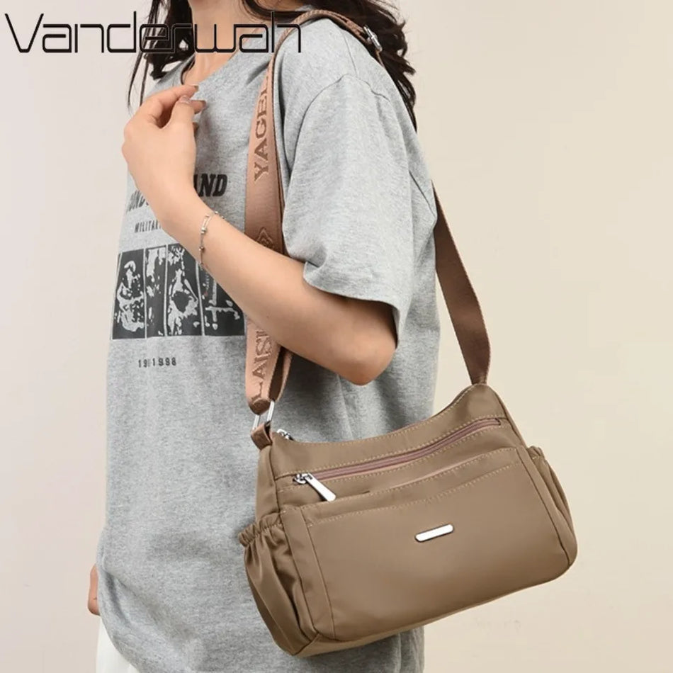 Geantă de umăr impermeabilă din nailon cu mai multe buzunare pentru femei, poșetă crossbody și geantă de mână de designer