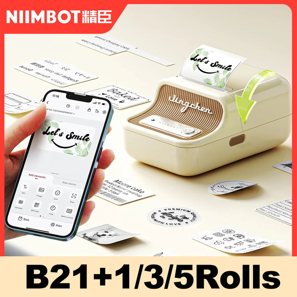 Portable Thermal Printer, Wireless Sticker Maker For Barcode Labels NIIMBOT B21