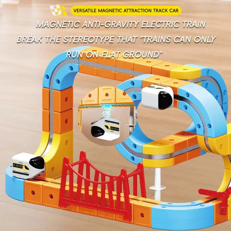 Magnetic Train Set With 3D Cube Track And Stem Building Blocks For Kids by InterCyprus Trading Ltd