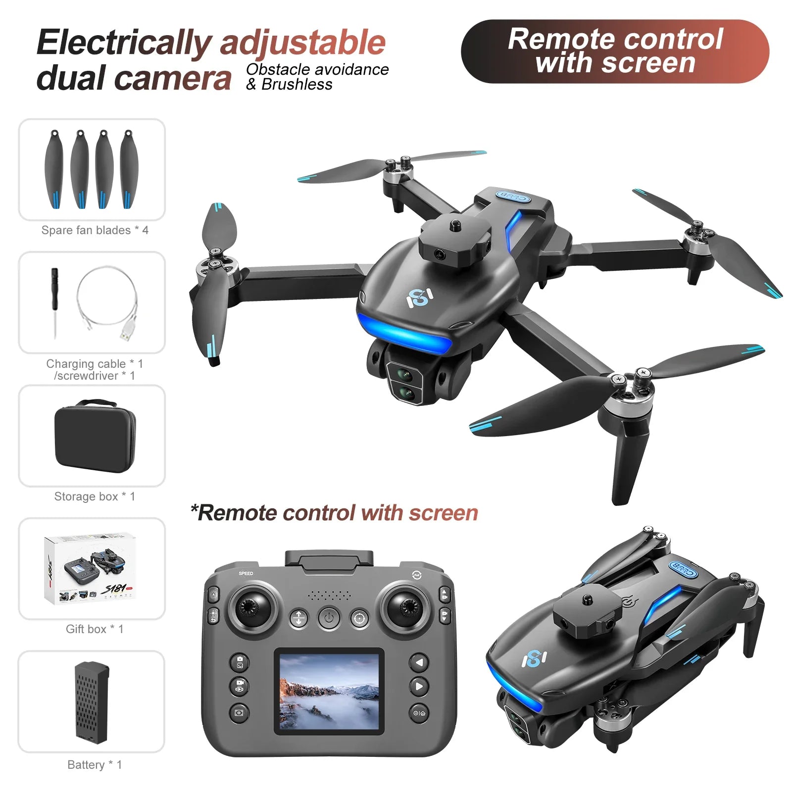 S181 Pro Rc Drone Uav Gps 8K Hd Camera &ndash; Ultra HD 8K Camera black