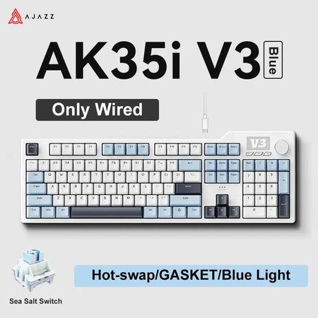 Ajazz AK35I V3 MAX Keyboard &ndash; Tri-Mode Connectivity Wired-Gray-Sea Salt