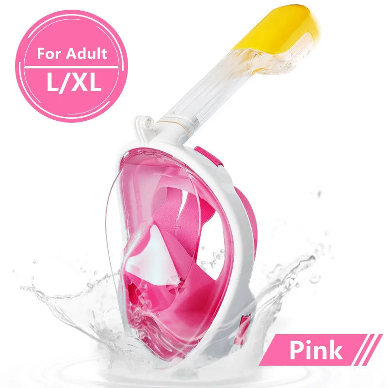 Anti-Fog Full Face Diving Mask, Snorkeling Mask, Swimming Gear Pink L XL Adult