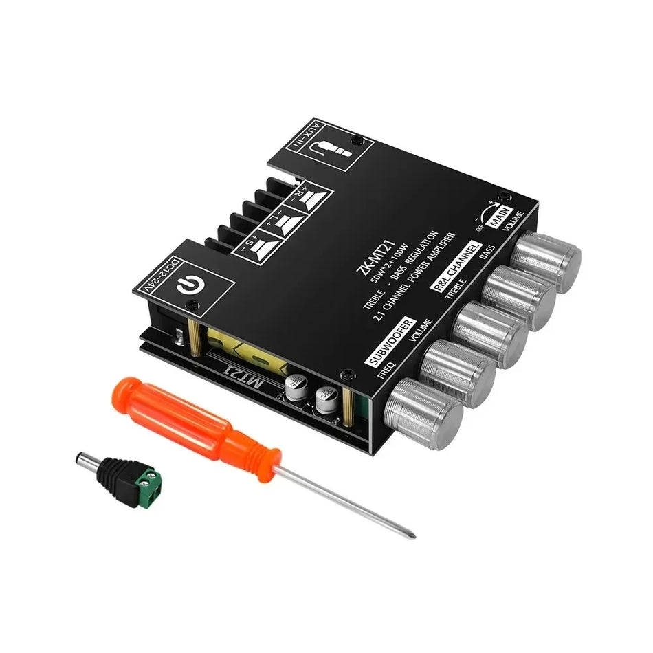 100W+2x50W ZK-MT21 2.1 Channel HiFi Digital Audio Amplifier with Subwoofer &amp; Bluetooth 5.0 for Speaker - 12/24V Stereo AUX Module
