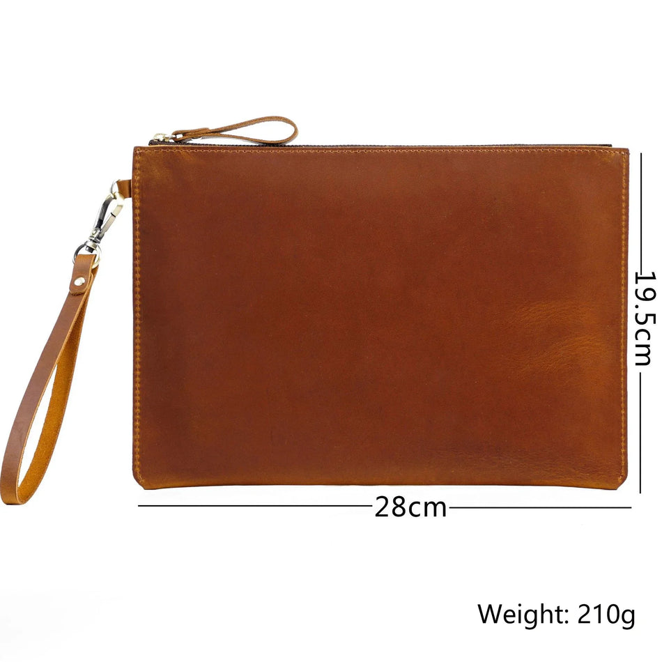 Genuine Cow Leather Laptop Sleeve with Zipper, 28x19.5cm Made of Crazy Horse Leather Unisex Briefcase Style