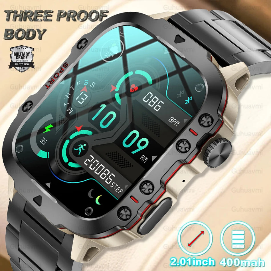 🟠 Новые бурные военные мужские умные часы на открытом воздухе Bluetooth Call Call Sport Health Health Ip68waterpropet Smart Watches для Android iOS