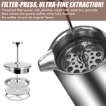 HILIFE Double Wall Stainless Steel French Press Coffee Maker - 350ml &amp; 800ml