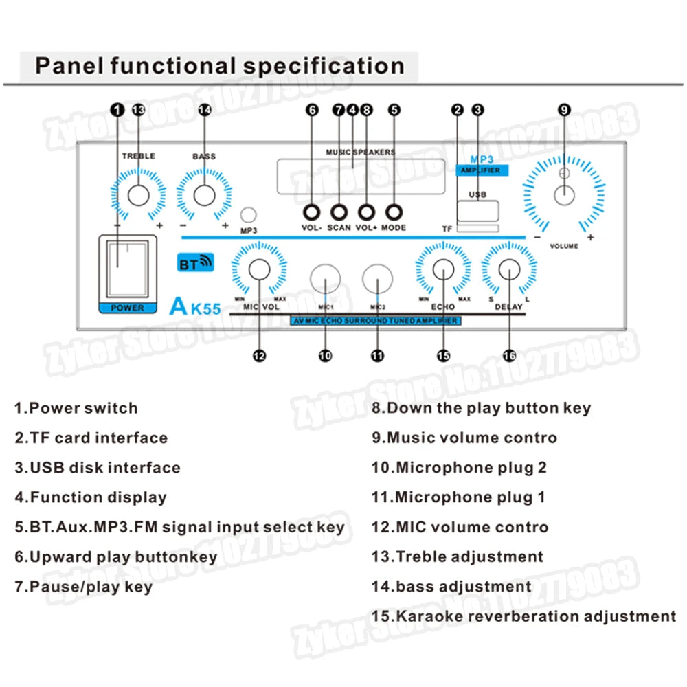 MAOZUA AK55 HiFi 90W Dual Channel Bluetooth Audio Amplifier