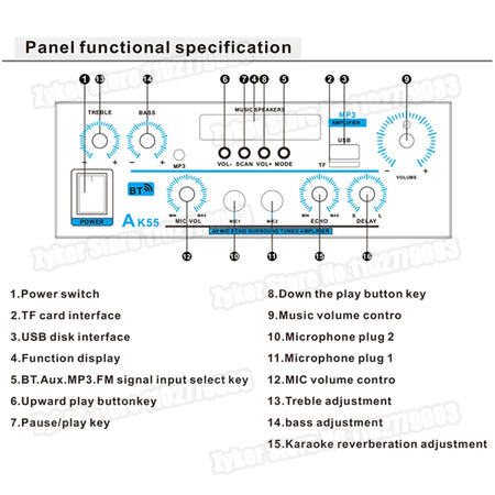 MAOZUA AK55 HiFi 90W Dual Channel Bluetooth Audio Amplifier
