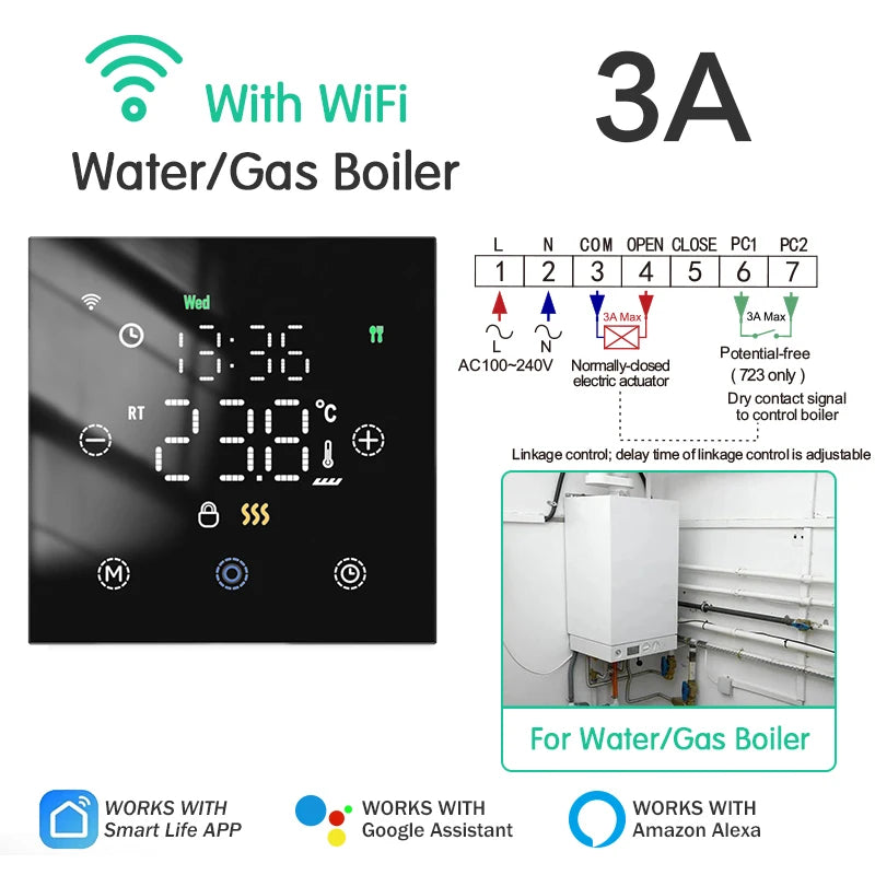 EZAIOT Floor Heating Thermostat &ndash; Remote Control Via App Boiler Heating / WiFi