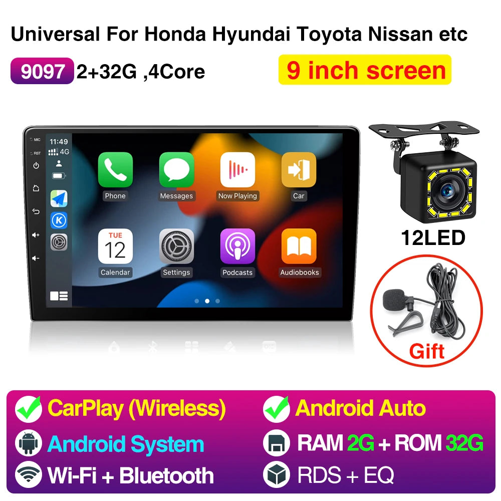 AKAMATE 9Inch Android Car Radio 2 Din &ndash; WiFi Bluetooth GPS 2 32G 12LED