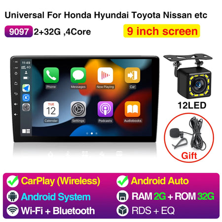 AKAMATE 9Inch Android Car Radio 2 Din &ndash; WiFi Bluetooth GPS 2 32G 12LED