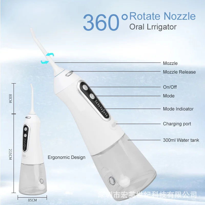 Portable Cordless Water Flosser - 5 Mode Oral Irrigator for Braces &amp; Teeth Cleaning
