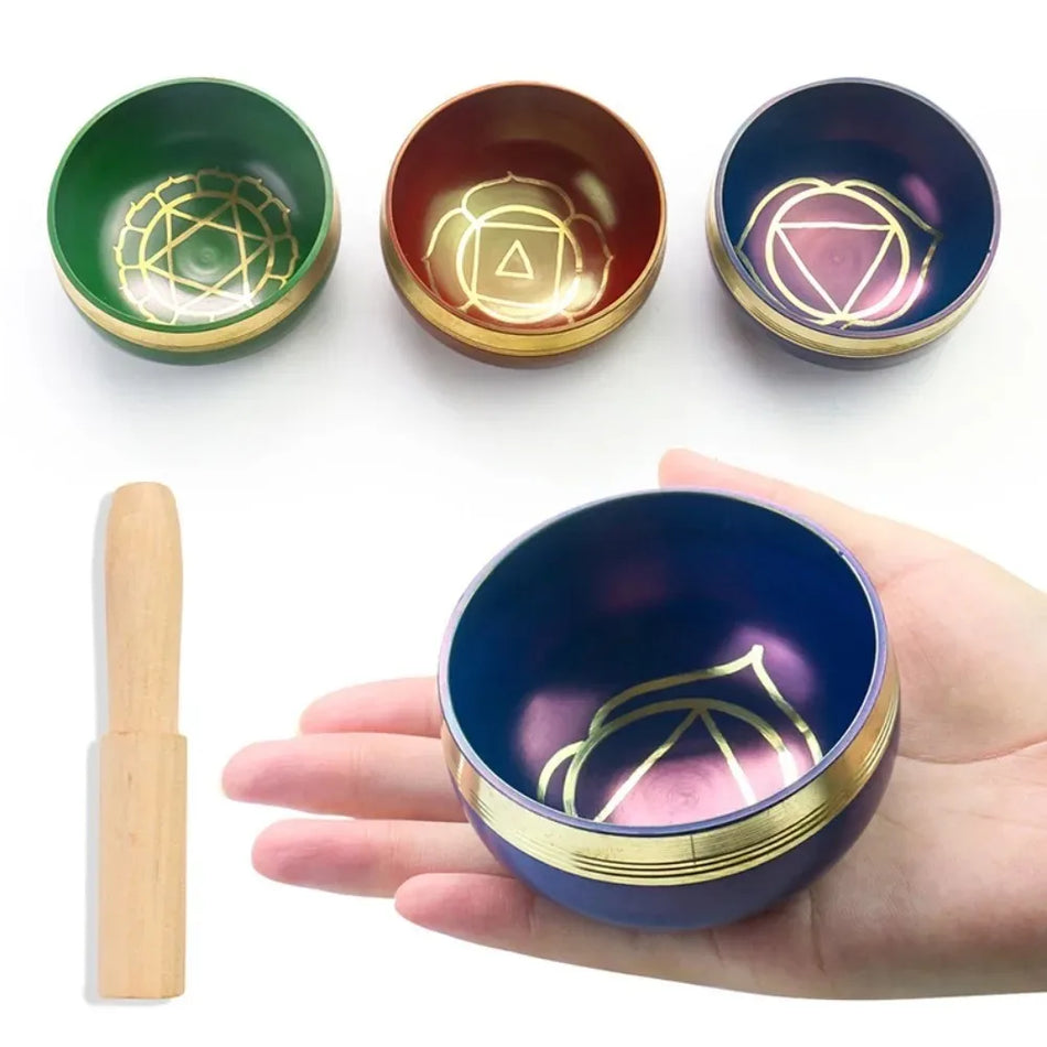 Handgefertigte tibetische Klangschalen aus Nepal für Meditation, 7 Chakras Kupfer