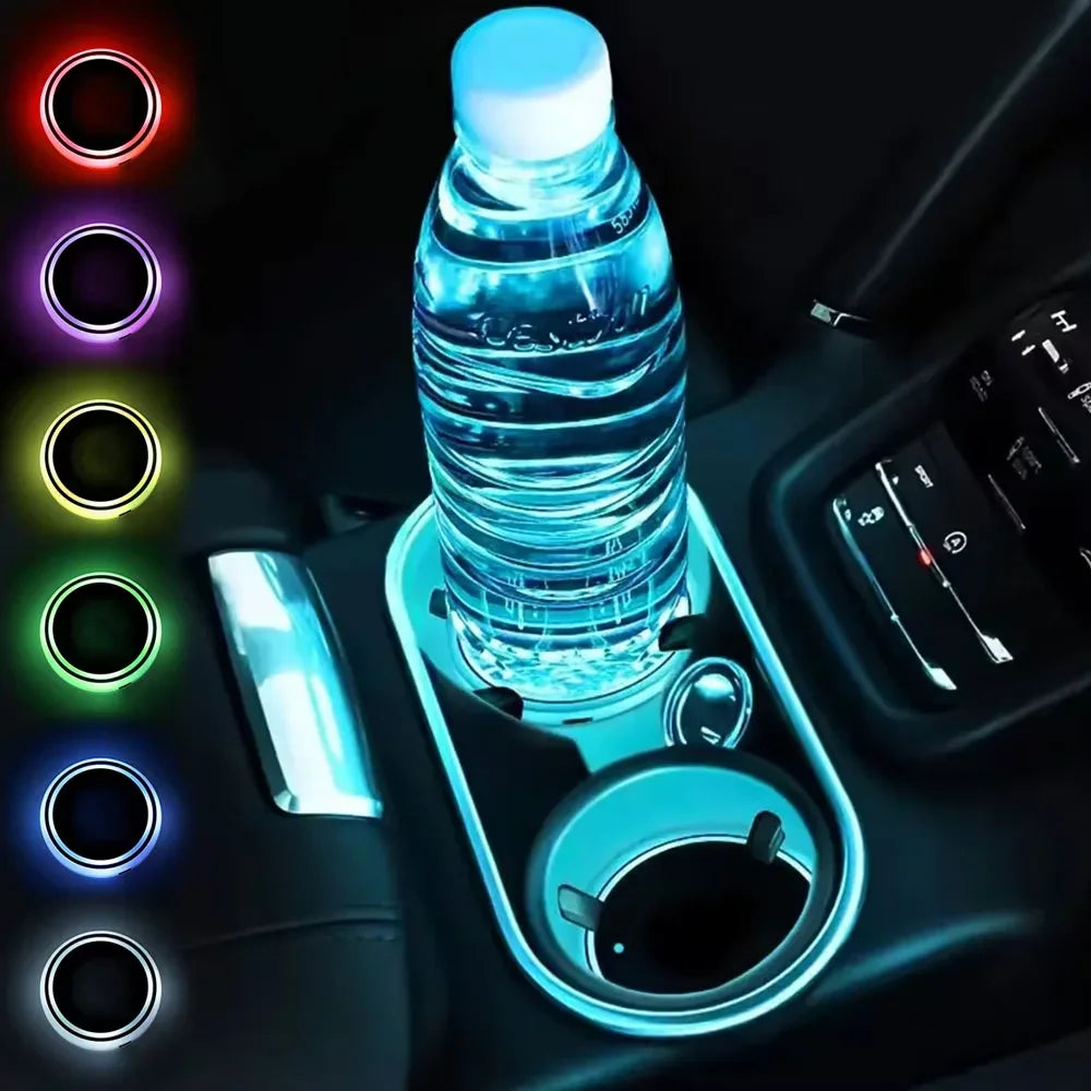 7 Color Changing LED Car Cup Holder Lights &ndash; Ambient Lighting