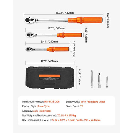 Torque Wrench Set &ndash; Dual Direction Adjustable 3PCs Set / france