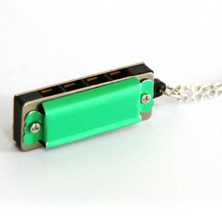 Mini Harmonica Pendant Necklace - Four Hole Design Green