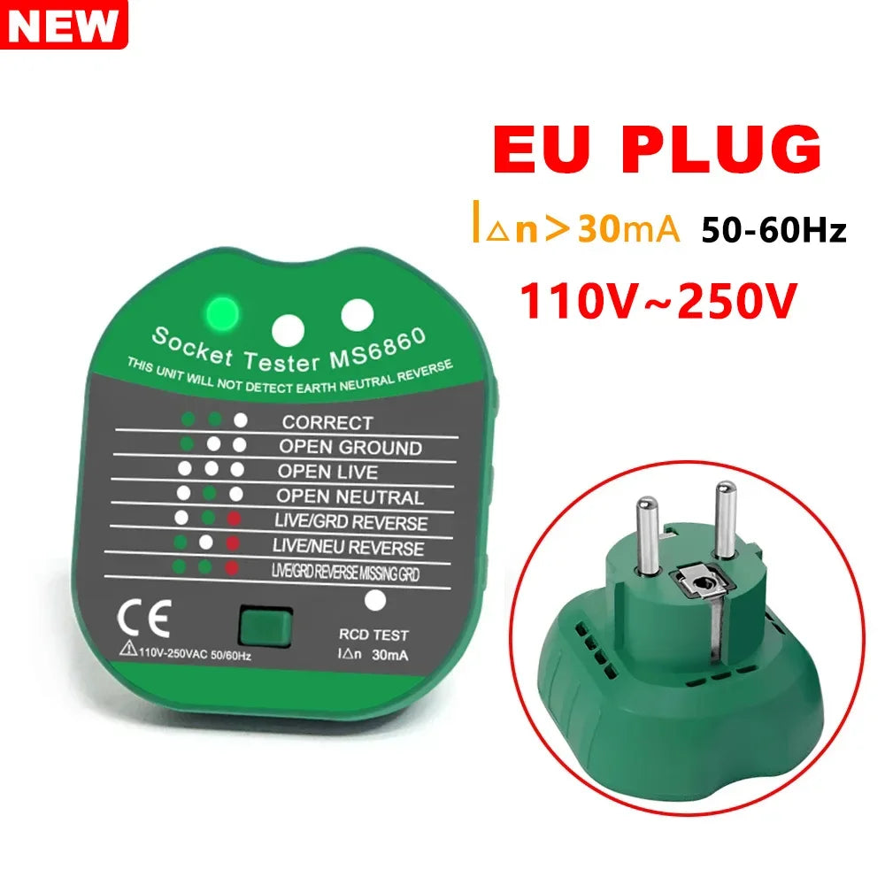 Socket Tester MS6860 &ndash; Accurate RCD and Wiring Status Detection MS6860 EU 30mA / CHINA