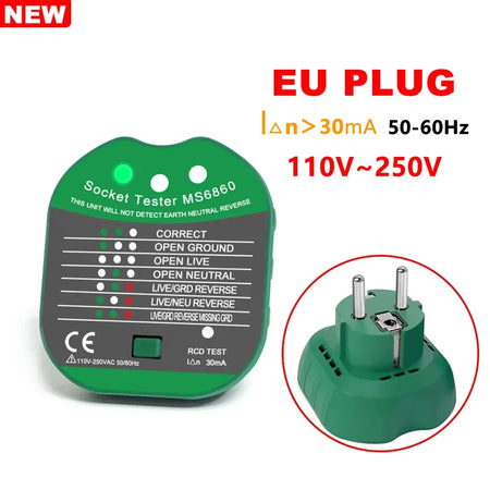 Socket Tester MS6860 &ndash; Accurate RCD and Wiring Status Detection MS6860 EU 30mA / CHINA