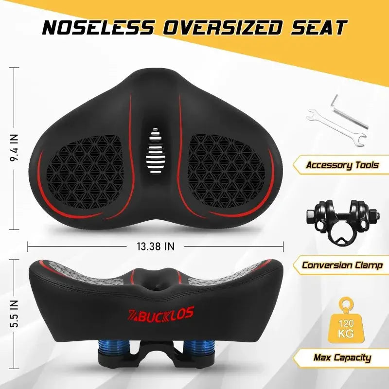 BUCKLOS Extra Wide Bicycle Saddle Oversize Bike Seat Shock Absorption Bicycle Seat for Peloton Exercise Bike Ebike Cruiser Bikes by InterCyprus Trading Ltd