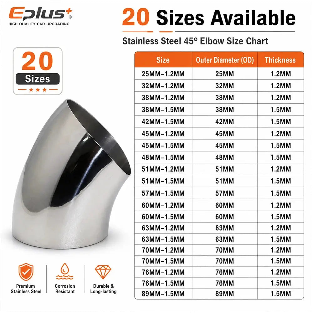 10PCS Universal Stainless Steel 45 Degree Elbow Pipe Polished Weld‑On Pipe Fitting Bend Tube for Car Exhaust Muffler Replacement by InterCyprus Trading Ltd