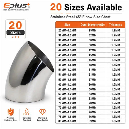 10PCS Universal Stainless Steel 45 Degree Elbow Pipe Polished Weld‑On Pipe Fitting Bend Tube for Car Exhaust Muffler Replacement by InterCyprus Trading Ltd