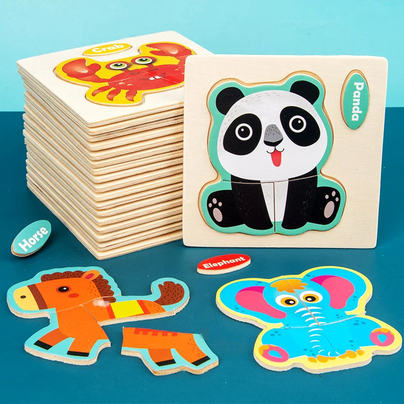 Educational 3D Wooden Animal and Traffic Jigsaw Puzzle Montessori Toy for Kids Aged 3-6