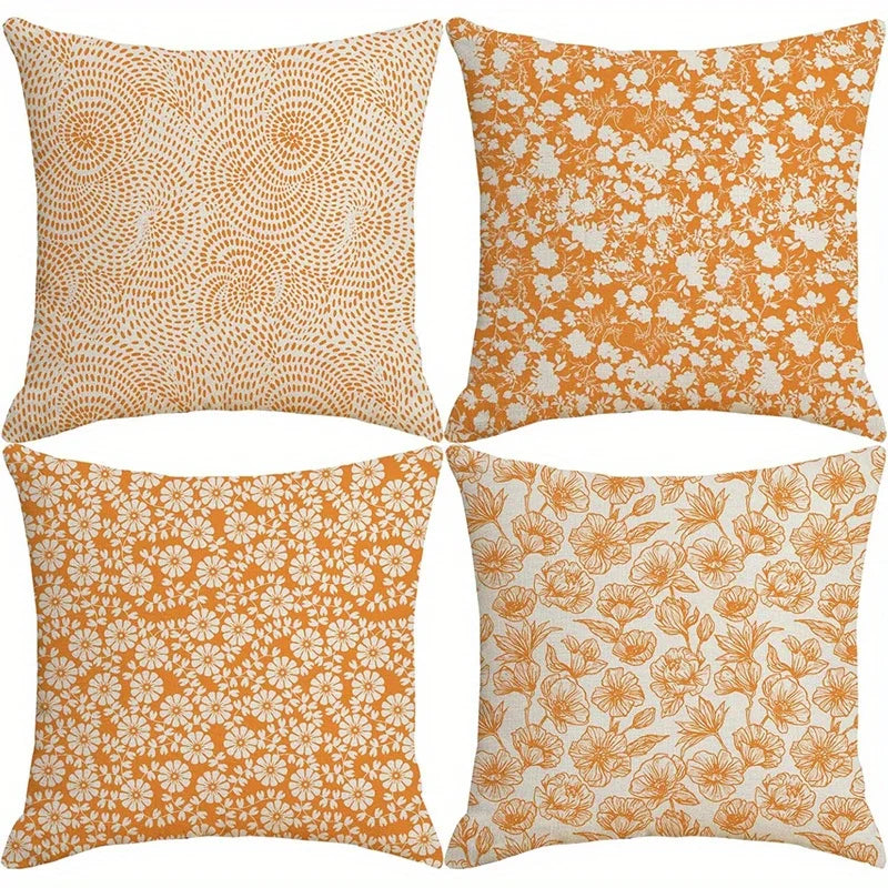 Floral Patterned Orange Pillowcases &ndash; Vibrant Home Decor Accent