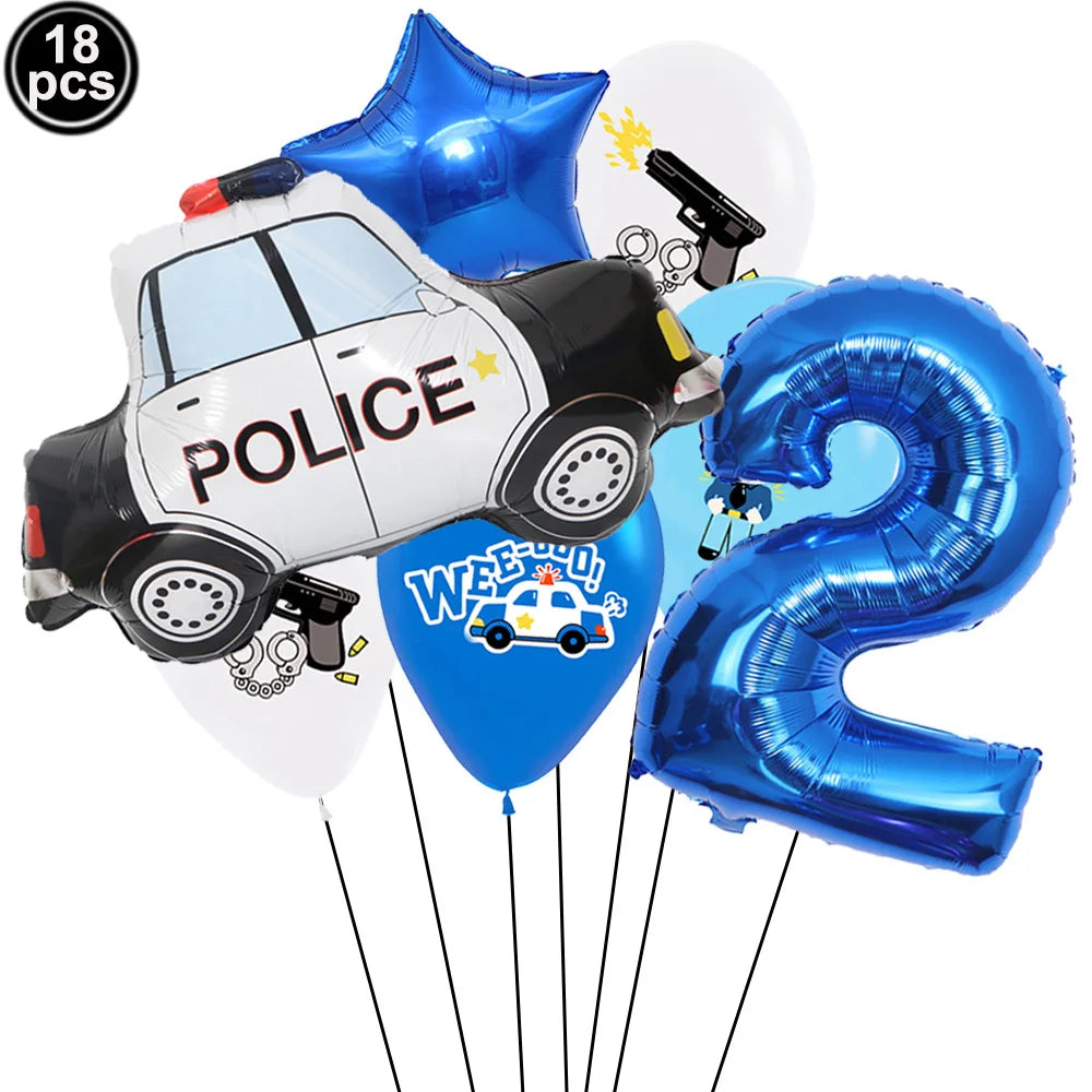 Police-Themed Birthday Party Balloon Supplies for Boys Marble / As picture show