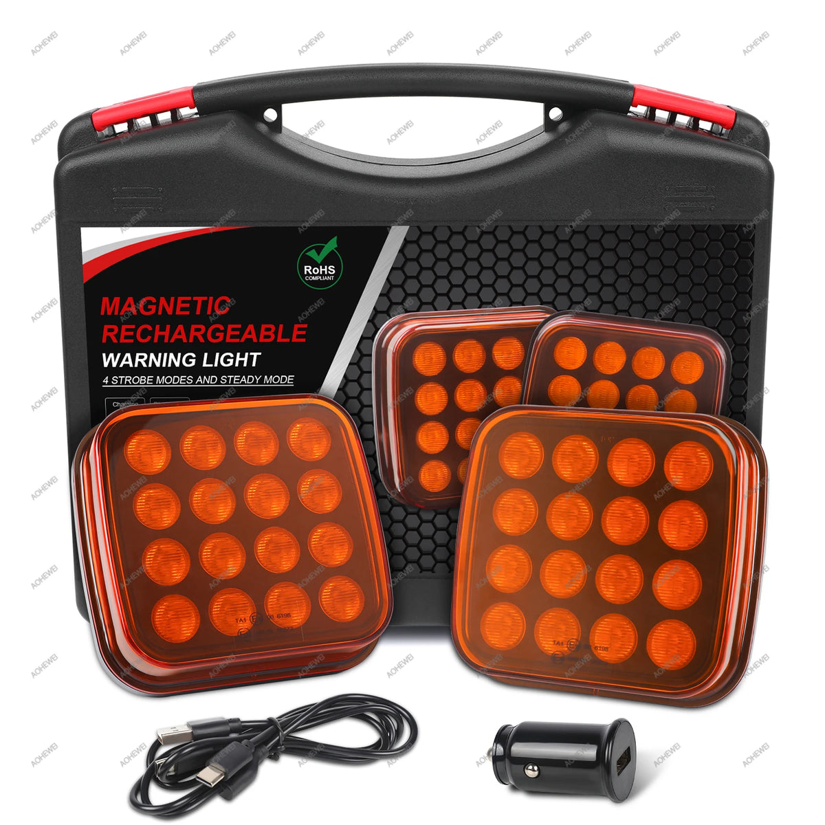 AOHEWEI LED Wireless Strobe Hazard Lights Kit - Rechargeable Magnetic Beacon for Trucks &amp; Vehicles AO3028 / CHINA