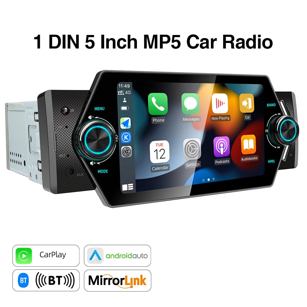 1 Din 5 Inch MP5 Car Radio - Wired CarPlay Android Auto Only Radio