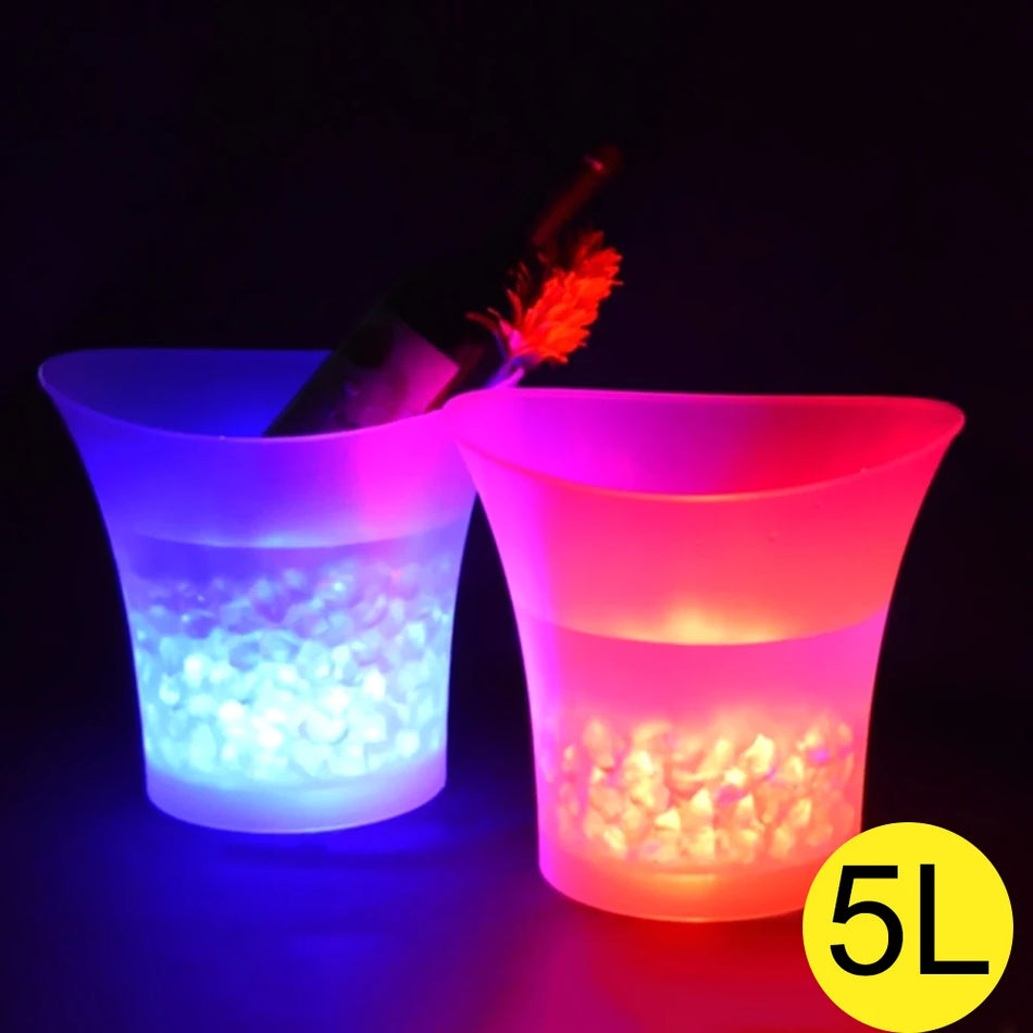 5L LED ledo kibiras barams, vandeniui atsparus plastikinis šampano aušintuvas su šviesomis