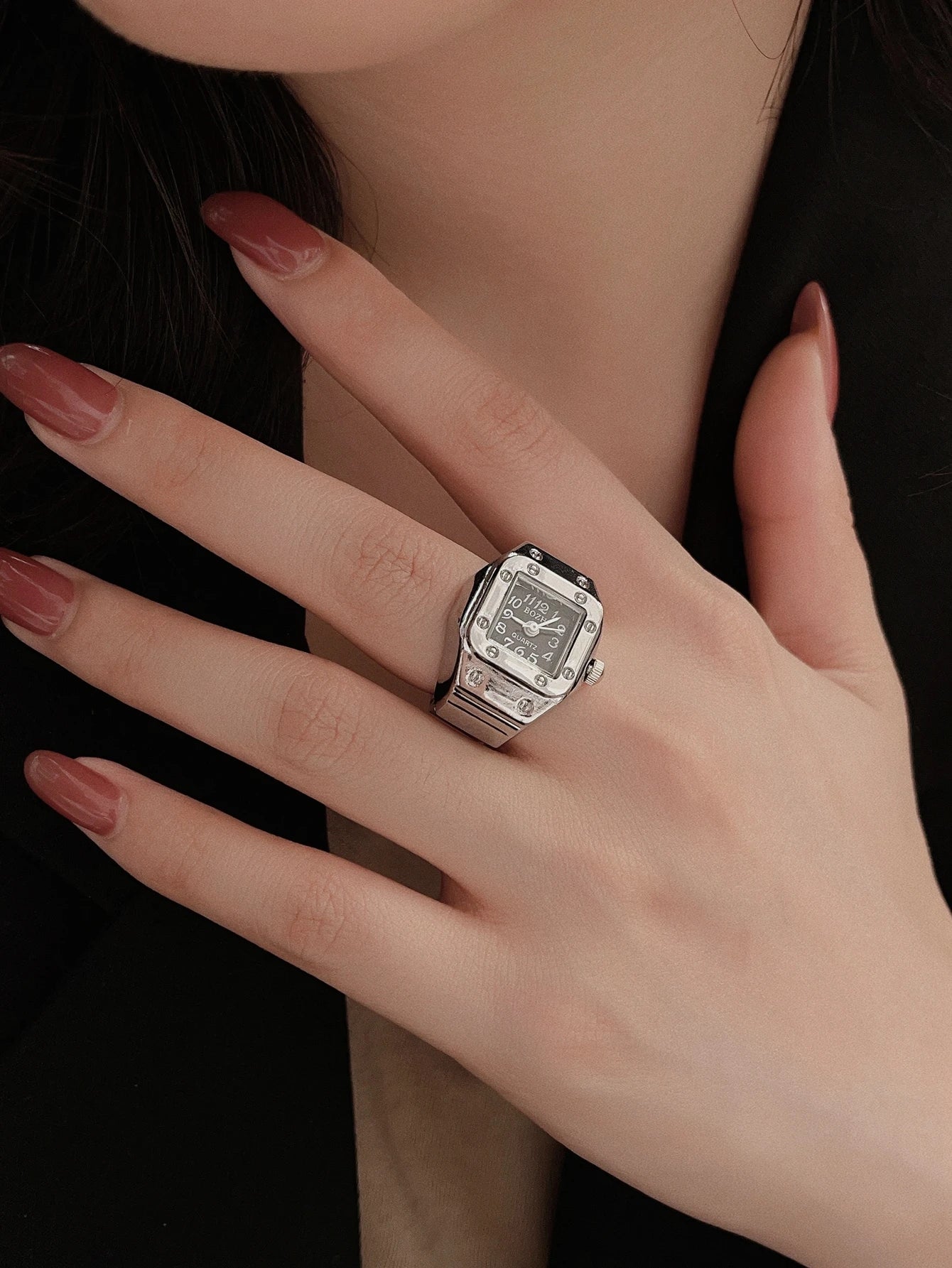 Mini Vintage Finger Ring Watch &ndash; Elegant Fashion Statement for Couples GRAY