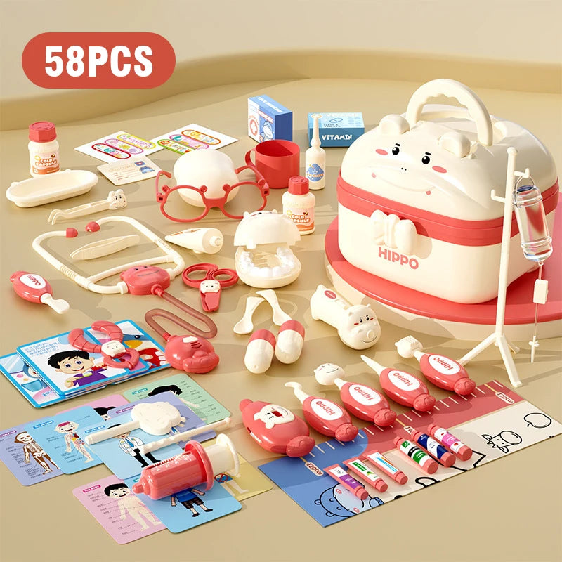 Child Doctor Kit Pretend Play Set - Storage Box Included 58PCS pink