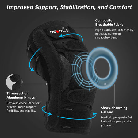 Hinged Knee Brace with Side Stabilizers Three-section for Men and Women Relieves Arthritis ACL MCL PCL, Meniscus Tear