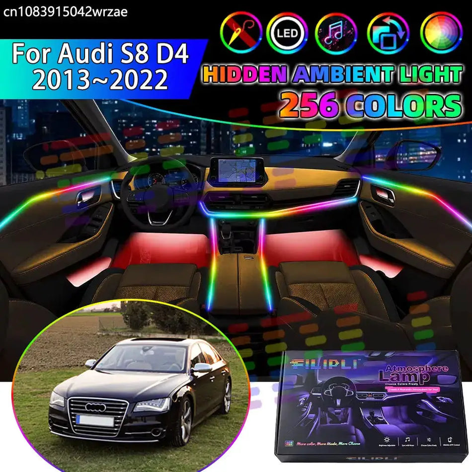 For Audi S8 2013~2022 D4 MK3 3th RGB Car Interior Ambient Lights Strips Breathing Lighting Kit App Control LED strips Auto Parts by InterCyprus Trading Ltd