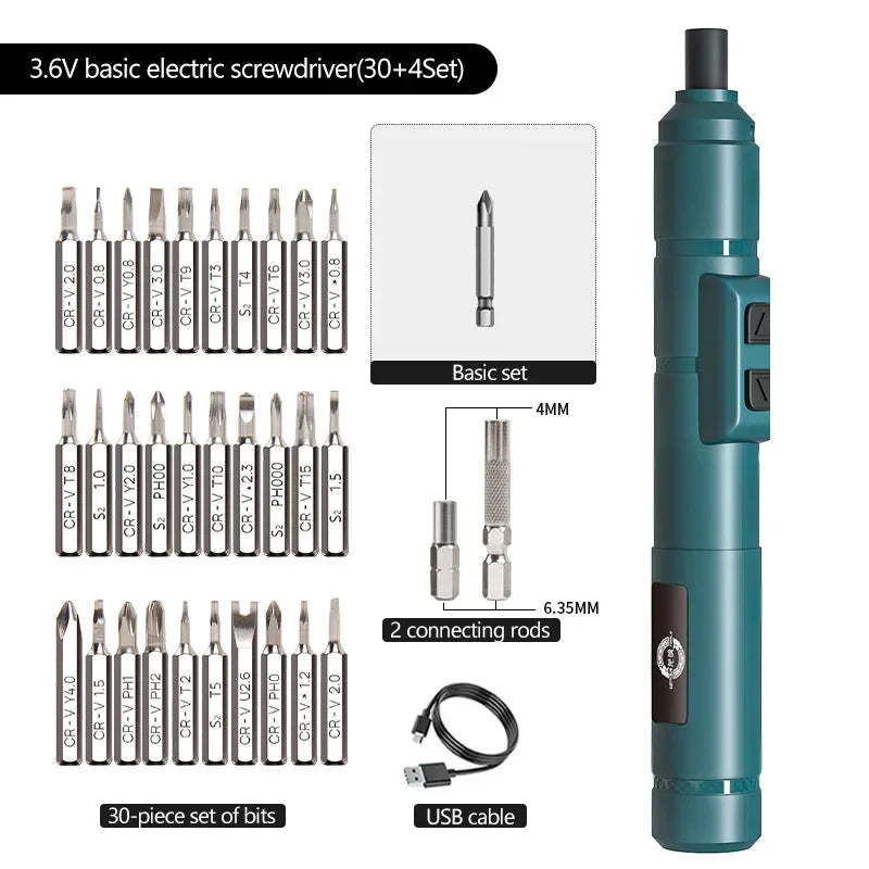 Cordless Electric Screwdriver with 2000mAh Battery - Deli 4V Power Tool Set 34set Style 1