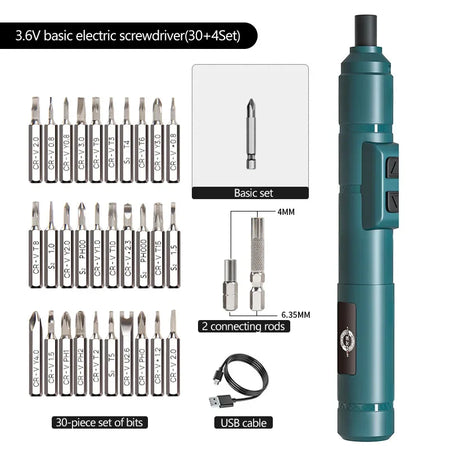 Cordless Electric Screwdriver with 2000mAh Battery - Deli 4V Power Tool Set 34set Style 1