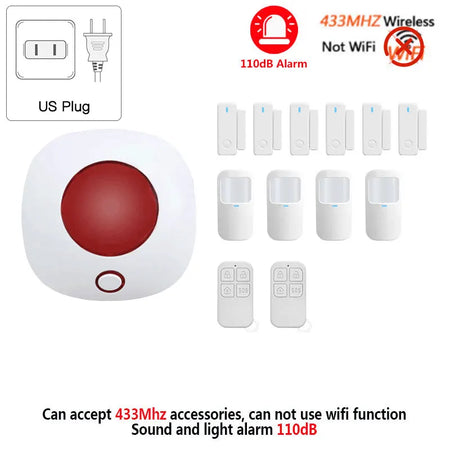 SN10 Indoor 433MHz Wireless Siren &ndash; High Decibel 110dB kit 5 US