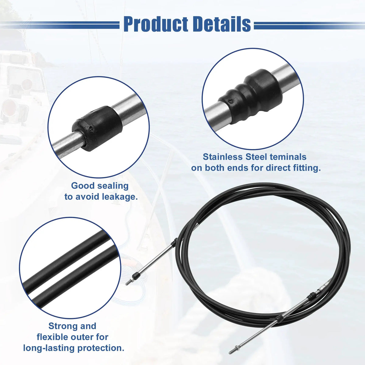 2pcs 134 146 169 228 Inch Marine Throttle Shift Remote Control Box Cable for Outboard Engine Boat Motor Steering System Black by InterCyprus Trading Ltd
