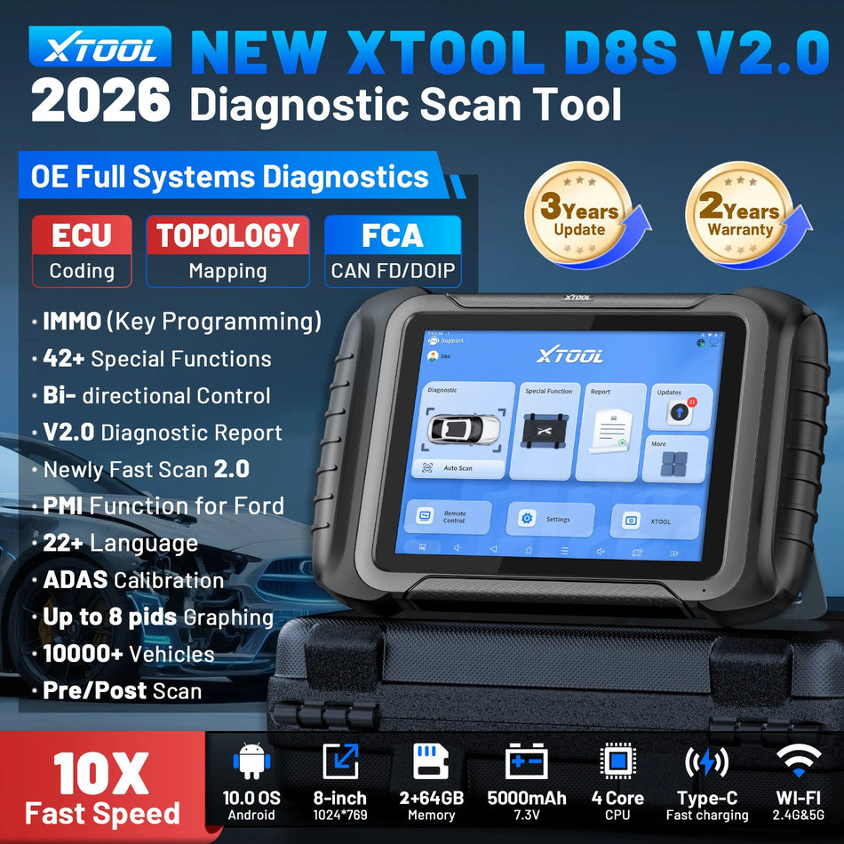 XTOOL D8S V2.0 Fahrzeugdiagnosetool mit OBD2, CANFD, DoIP, ECU-Codierung